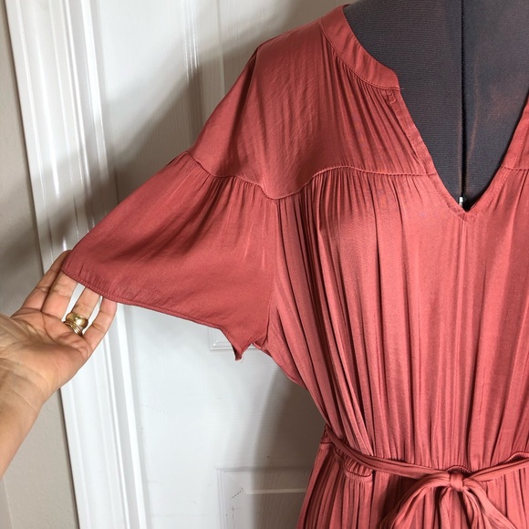 Simply Vera Vera Wang Asymmetrical Ruffle Silky Belted Rustic Orange Dress XL - Picture 3 of 15